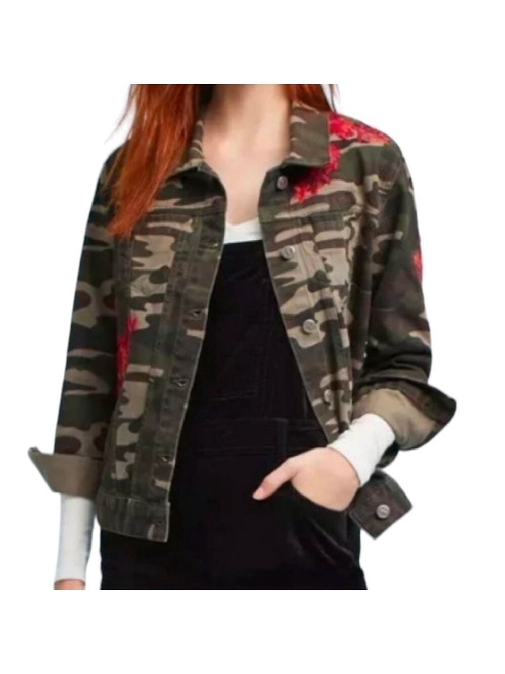 Anthropologie Pilcro and The Letterpress Camo Floral Embroidered Denim Jacket S